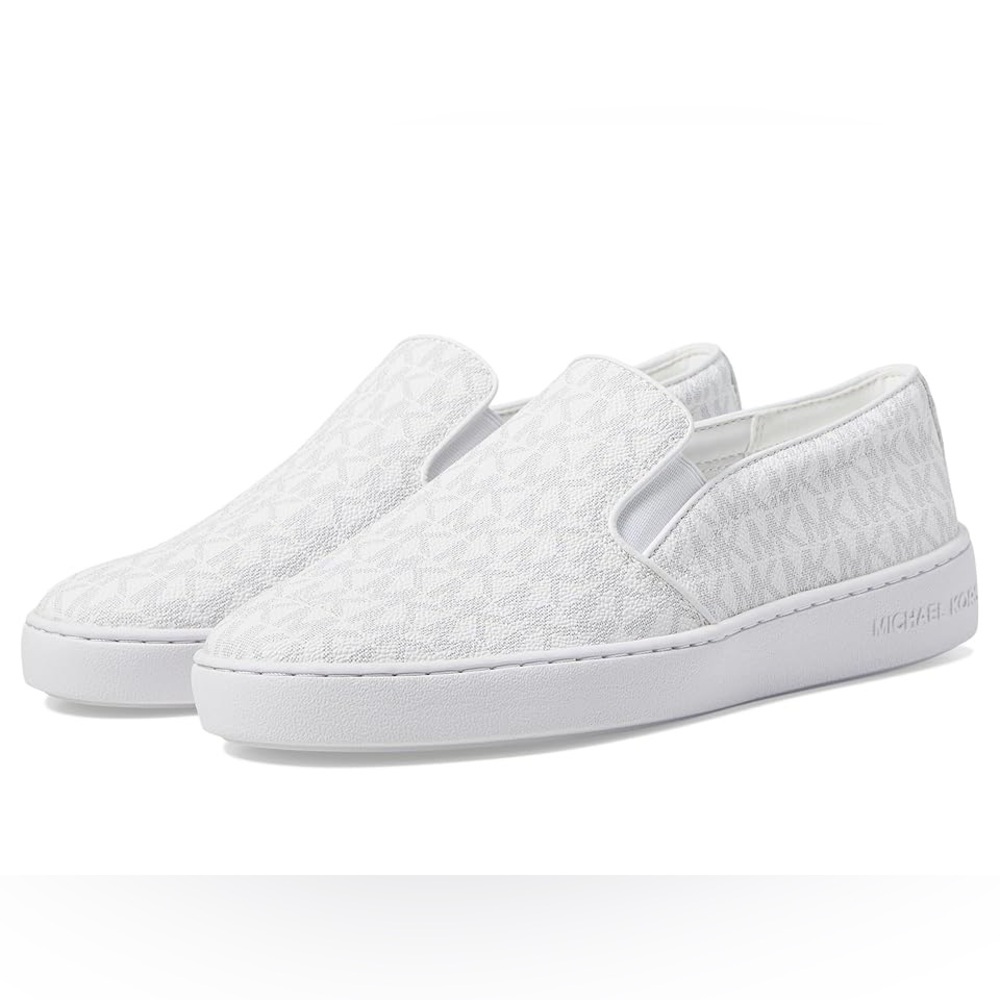 MICHAEL Michael Kors Keaton Slip-On (White Mini MK Logo Coated Canvas/Nappa) - Picture 3 of 16